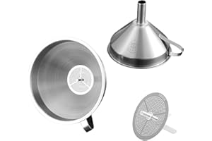Stainless Steel Funnel, Barley Ears Food Grade Kitchen Funnel with Removable Strainer/Filter, Funnels for Filling Bottles Essential/Cooking Oils or Filtering Dry Ingredients & Powder, (5 Inch) Silver.