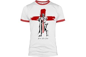 FUNKYSHIRT St Georges Day T-Shirt - England T Shirt with English Flag and Knights Templar for Men - Saint George Patriotic Graphic Tee