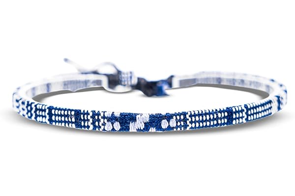 Made by Nami Bracelet de cheville pour hommes et femmes - boho hippie - accessoires de plage et de festival - fabriqués à la main - 100% coton écologique, imperméable et ajustable (Bleu-blanc)
