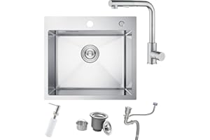 BoomHoze Small Sink with Kitchen Sink Mixer Tap, 55 x 45 cm Drop in Topmount Stainless Steel Campervan Bowl, Brushed Nickel Single Bowl with Soap Dispenser, Siphon, for Small Kitchen, Bar, Restaurant