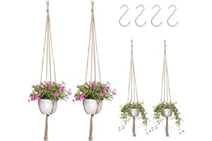 LITTLEGAOFEITHING Conjunto de 4 Piezas para Colgar Macrame de Planta, Cesta Colgante Macrame con 4 Ganchos en Forma de s para Interiores, Exteriores, Jardines, Balcones, Patios, Ventanas