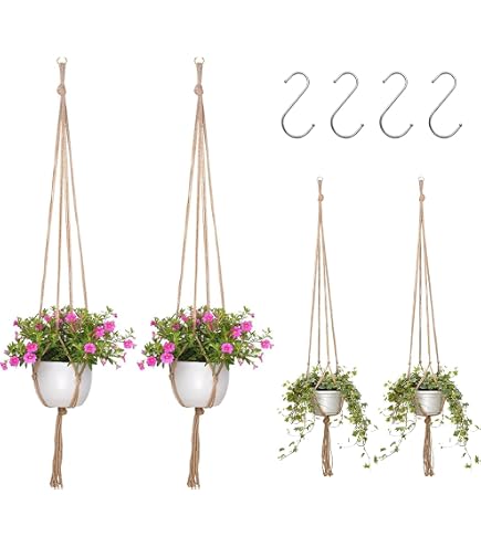 Décoration Murale Macramé Artevasi - 2 Vases Suspendus Double Nœud Carré, Blanc 120 Cm