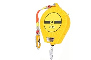 VFDZ Dispositivo Anticaduta Retrattile, Cavi di Sicurezza Anticaduta Retrattili con Funzione di Bloccaggio Automatico, Attrezzature Protezione Sicurezza Personale per Tetto e Lavoro Aereo (5m, Giallo)
