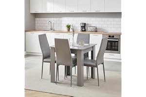 Homullel 75x75 cm Small Dining Table and 4 Chairs, 4 Seater Table and Chairs Set Kitchen Dining Room Set for 4, Compact, Space Saving, Wooden, Glossing Tabletop Grey (4 Seats, Faux Leather Grey #1)
