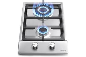 IsEasy Plaque Gaz 2 Feux Inox, Plaque de Cuisson Gaz 2 Feux Encastrable, Table de Cuisson 30cm, Gazs Ville et Bouteille
