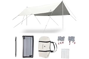 Teenza 3m x 4m Camping Tarp,210D Oxford Hammock Rain Fly Tent Tarp,Waterproof Windproof Snowproof Camping Shelter For Camping Hiking Outdoor (Silvery), Ivory (7805)