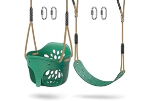 BeneLabel 2pcs Swing Seat, Kids Soft Plastic Bucket Swings Indoor/Outdoor Child Tree Swinging Board with High Back&Adjustable 130-200cm for 1-3 Years Toddler/Baby/Adult, Green Elephant&Flower/600lbs