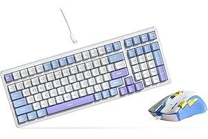 Qisan Mechanical Gaming Keyboard and Mouse Combo Set - Blue LED Backlit, Brown Switch, 100 Keys US Layout, RGB Wired Mouse 7200DPI