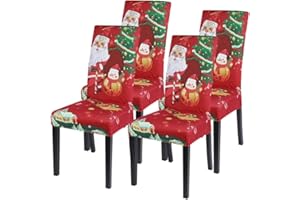 Shujin Universal Stretch Weihnachten 4er/6er Set Stuhlhussen Abnehmbare Stuhlbezug Sitz Stuhl Esszimmer überzug Abdeckungen für Husse Hotel Party Bankett(#1 Rot,4er)