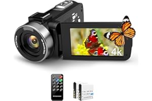 XrePro Videokamera 4K, 42MP Camcorder 3.0 Zoll 270 Grad Drehbarer IPS Bildschirm 18X Digital Zoom mit Fülllicht Vlogging Kamera, Fernbedienung