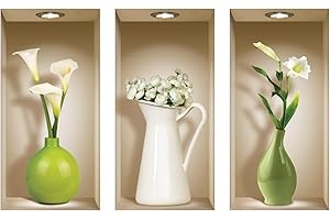 The Nisha Art Adesivi 3D Magici da Muro in Vinile Sticker Decalcomania Fai-da-Te, Set da 3, Verde e bianco Vasi