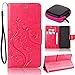 Produktbild Motorola MOTO G4/G4 Plus Case,Motorola MOTO G4/G4 Plus Leather Wallet Case,Pershoo Pretty Rose Rot Malen mit Schmetterling Muster PU Leather Case Flip Cover in Book Style Wallet Stand Card Slot Protective Case mit Standfunktion und Karte Halter für Motorola MOTO G4/G4 Plus with 1 x Earphone Storage Box-Rose Rot