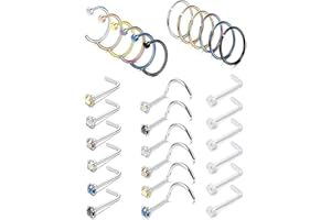 JeweBella 20/22G Piercing Naso Anello Acciaio Chirurgico per Donna Uomo L/I Forma Piercing Naso Anello Cerchio Zirconia Naso Anelli Naso Piercing Argento Helix Tragus Nostril Piercing Gioielli