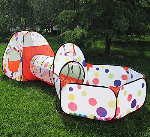 Canaloha Portable Pool-Tube-Teepee Baby Play Tent House Foldable 3pc Pop-up Crawling Tunnel Ocean Ball Playing Tent Kids Secret House,Kids Girls/Boys Birthday Gift Christmas Party Indoor/Outdoor