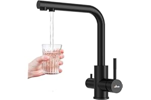 APPASO 3-drożny kran kuchenny - czarny mikser 3 w 1 do filtra wody, obracany o 360°, 2-dźwigniowy kran do wody pitnej, stal nierdzewna