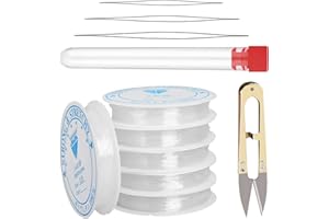 TRAUMARKEU Gummi Armband,6 Spule × 8m Armband Gummiband Elastisch, 0.8mm und 1.0mm Transparent Schmuckfaden Nylonschnur für Perlenschmuck Armbänder Basteln, mit Perlennadel und Schere