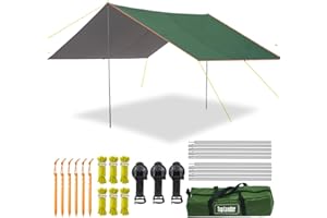 TOP LANDER Toldo Camping Impermeable con Poste de Aluminio para Acampar Protección Solar UV50 + Toldo de Refugio 3X4M Lonas de Tiendas de Campaña Ideal Aire Libre, Acampe,