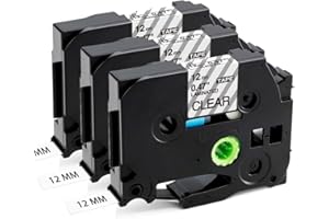‎AKEN Aken kompatibel Brother TZe-131 TZe131 TZ 131 Schwarz auf Transparent P-touch Schriftband 12 mm 0.47 - Für Ptouch Beschriftungsgerät H110 H105 1000 1005 1280 D400 Cube, 3x
