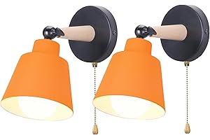 iDEGU Lot de 2 Appliques Murales Rétro Vintage E27 Luminaire Plafonnier Industriel en Bois et Métal Réglable Lampe Murale Interieur avec Interrupteur Applique Moderne pour Chambre Salon Café (Orange)