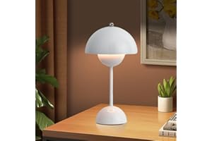 BOMKRA LED Flowerpot Tischlampe Kabellos Akku Pilz Lampe, Modern Macaron Lampe Retro Touch Dimmbar Tischleuchte mit 3 Farben Nachttischlampe für BüRo,Bars,Wohnzimmer,Schlafzimmer (Weiß)