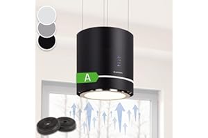 Klarstein Inselhaube, Dunstabzugshaube Freihängend, Kronleuchter-Kochinsel, Dunstabzugshaube mit Filter, Inselhaube mit Umluft, Dunstabzugshaube zur Deckenmontage, Aktivkohlefilter, Ø 38 cm, Schwarz