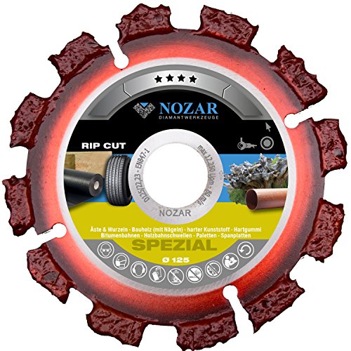 Nozar 6702161 Rip Cut HM-Trennscheibe 125 x 22,23 mm Perfekt für alle Winkelschleifer aus Wolframcarbid Hartmetall-Segmenten, rot / silber
