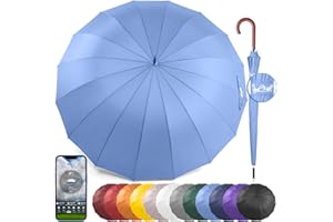Royal Walk Parapluie Automatique pour Homme et Femme Résistant aux Vent, Solide, Anti Tempete, XXL Grand Taille Parapluie Canne De Golf Pour 2 Personnes, Poignée en Bois 16 Baleines 120cm Bleu ardoise