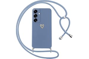 Oelrstfe Handyband für Samsung Galaxy S25 Hülle mit Band Herz Motiv Handyhülle für zum Umhängen Silikon Stoßfest Ultra Dünn Weich Schutzhülle mit Kordel Necklace Kette Love Muster Case,Blau