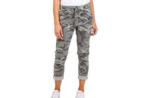 CRAZY FASHION Women's Italian Camouflage Army Printed High Waisted Magic Pants Casual Stretchy Joggers Lagenlook Style Ladies Trousers