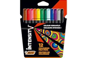 BIC Intensity, Color Up, Pennarelli Colorati Punta Fine (0.8mm), per Libri da Colorare, Disegno e Appunti, Cancelleria Scuola, Set da 12 Unità