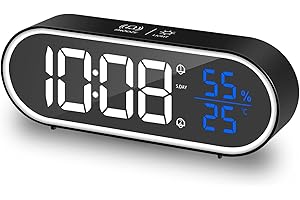 HOMVILLA Reloj Despertador Digital, LED Pantalla Reloj Alarma Inteligente Electrónicos con Temperatura/Humedad, 2 Alarma, Snooze, Modo Fin de Semana, Despertado, Sonido y Brillos Regulable, Negro