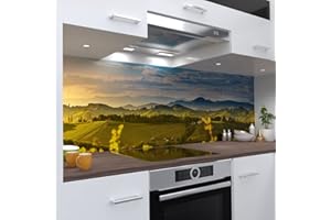 ‎ONEWHEEL OneWheel, selbstklebende Küchenrückwand, 400x60 cm harte PVC Folie, Wandtattoo für Fliesenspiegel Design Landschaft Grün, Motiv: Weinlandschaft