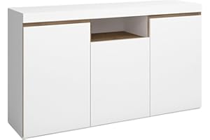 Miroytengo Fabrikit Mueble aparador Elis salón Comedor despacho Color Blanco Mate y Naturale 3 Puertas 1 Hueco 81x140x40 cm