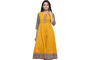 Yash Gallery Women's Cotton Geometric Print Anarkali Kurta (Mustard)