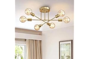 COOINJOY Modern Ceiling Light Fixtures, Adjustable 6-Light Sputnik E27 Chandelier, Semi-Flush Mount Pendant Lighting, Plated Finish for Bedroom, Dining Room, Kitchen, Office