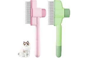 Menibeuty 2Pcs Peigne Pour Chat, Brosse Pour Chat Poil Long, Brosse Attrape Poils Pour Chats, Brosses Pour Chien, Brosses de Toilettage pour Chats avec Bouton de Déverrouillage(Vert et Rose)