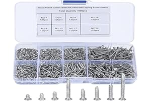 ADIPN 1000 Pcs Self Tapping Screws Assortment Kit, Cross Drive Flat Head Wood Screws Pack, Carbon Steel Woodworking DIY Fasteners Screws Sets for Soft Metal, Plastic or Wood - M2*(4/5/6/8/10/12/16/20)