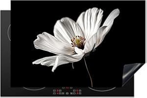 KitchenYeah© Copri Piano Cottura Induzione 80x52 cm Coprifornelli Fornello Proteggi Tutto per la Cucina Fornelli Fiore - Nero - Bianco