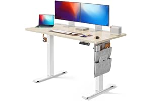Marsail Standing Desk Adjustable Height, Electric Standing Desk with Starage Bag, Stand up Desk for Home Office Computer Desk Memory Preset with Headphone Hook, Beige,120 x 60 cm