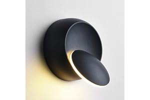 CHRASY Kinkiety do wnętrz Ciepła biel Lampa ścienna LED 5W Nowoczesna lampa ścienna Ciepła biel Kreatywne zaćmienie 2 w 1 żelazna lampa ścienna Led (czarna)