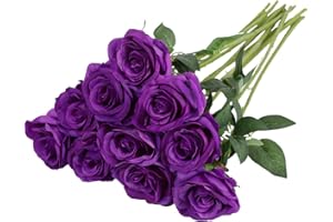Nubry Artificial Silk Rose Flower Single Stem Lifelike Fake Rose for Wedding Bouquet Floral Arrangements Home Party Centerpiece Decoration, 10pcs (Purple)
