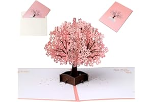 THETAG Pop Up Carte 3D, Gagawin Carte de Voeux Anniversaire Invite Mariage 3D Arbre Sakura Carte Amour pour Fete Saint Valentin Enveloppe Noel