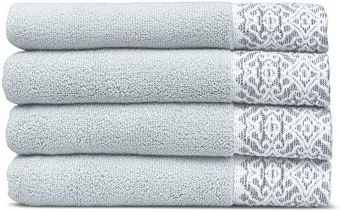 700 GSM 100% Cotton Hand Towels Set Super Soft Highly Absorbent(4-Piece, Grey-green)