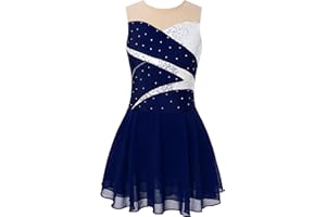 YiZYiF Vestito da Pattinaggio Artistico Bambina Chiffon Paillettes Vestito da Balletto Senza Manica Leotards Abito da Ballo Latino Ballerina Jazz Samba Rumba Performance