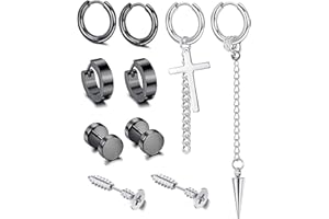LIHELEI 8/10/16/20PCS Orecchini Uomo in Acciaio Inossidabile, Orecchini Argento Pendente Neri a cerchio da Donna Set Orecchini…
