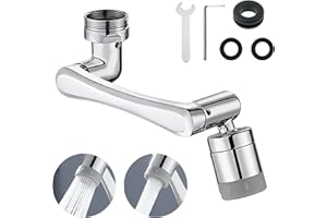 FUFRE Wasserhahn Aufsatz, 1440° Drehbarer Wasserhahn Aufsatz, Wasserhahn Verlängerung mit 2 Sprühfunktion, Perlatoren für Wasserhähne, Universal Wasserhahn Verlängerung Aufsatz, Chrome (Messing)