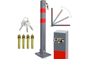 Jopassy 1 poteau de stationnement avec 3 clés, en acier pliable, barrière de parking avec bandes réfléchissantes, pied robuste