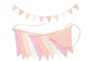 ZOUWEL Guirnalda de Banderines para Habitación Infantil, Muselina de Algodón, Banderines Decorativos,Decoración para Cama de casa para niñas y niños (Rosa)