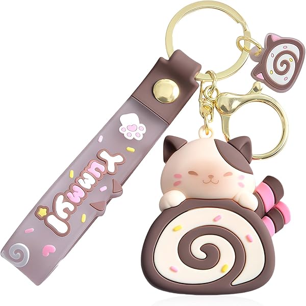 BelleFlair Sleutelhanger Kat Cute Kawaii, Kitten Eierrolle Hanger, Leuke Cartoon Bedel voor Tas, Ideaal Cadeau voor Kattenliefhebbers, Keychain voor Schooltas Meisjes Vrouwen
