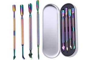 Pinkiou Nail Cuticle Remover Tool Double End Dead Skin Cuticle Pusher Stainless Steel Pedicure Grooming Kit (Colorful 4pcs)